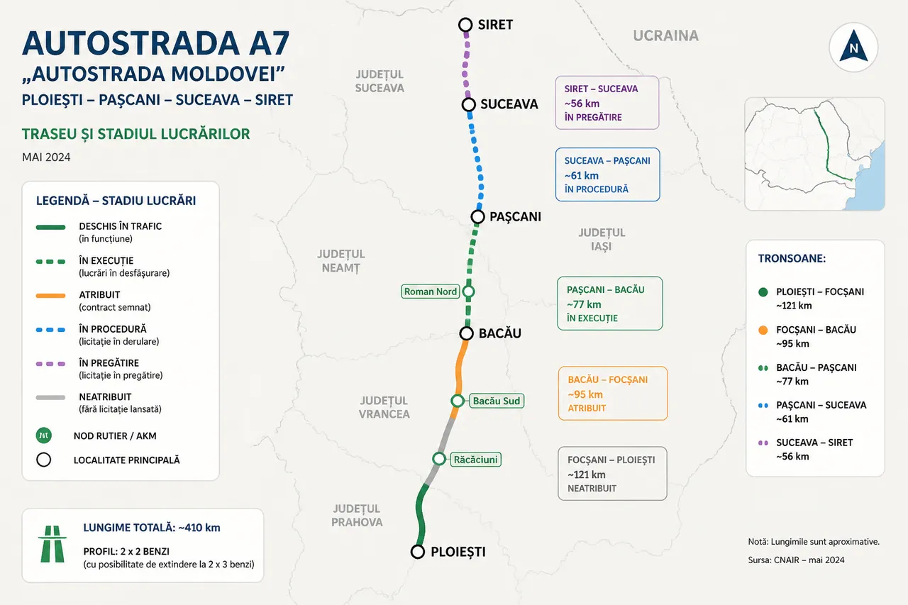 autostrada A7 traseu Moldova harta tronsoane