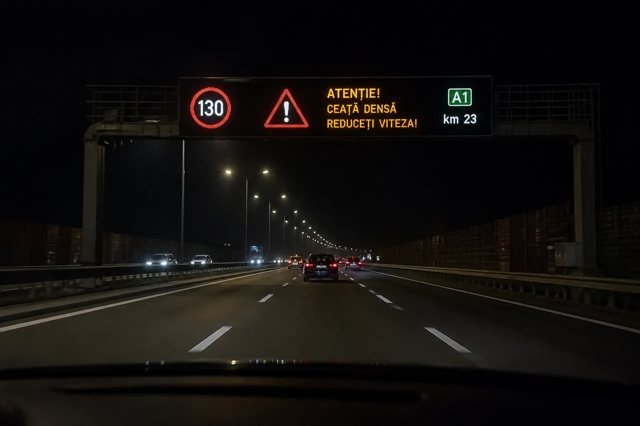 panou mesaje variabile autostradă A1 noapte