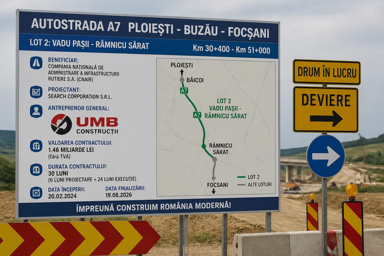 panou santier autostrada A7 lot constructie deviere trafic