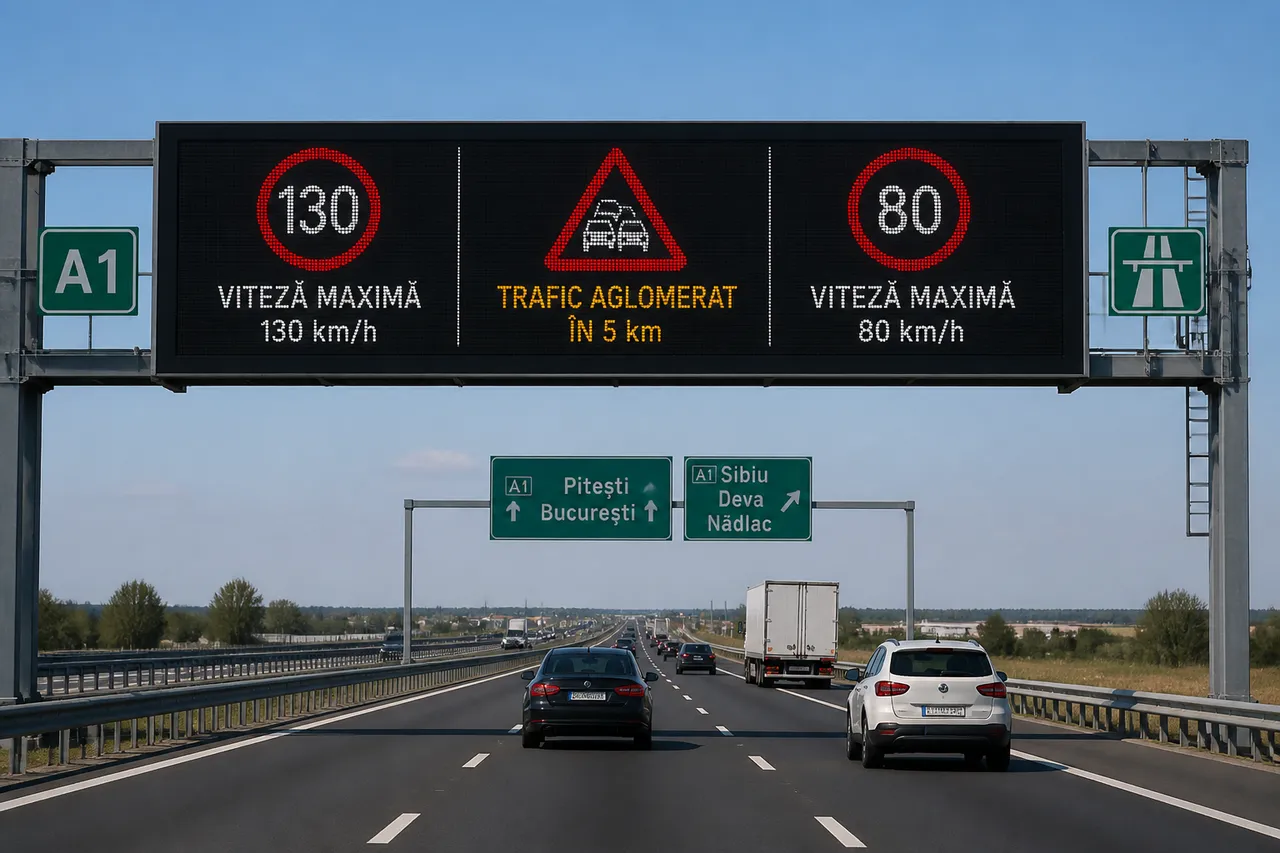 panou semnalizare variabilă autostradă A1 România