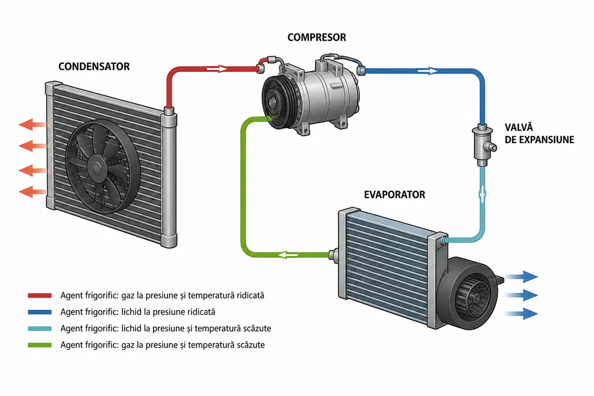 sistem climatizare auto componente compressor condensator