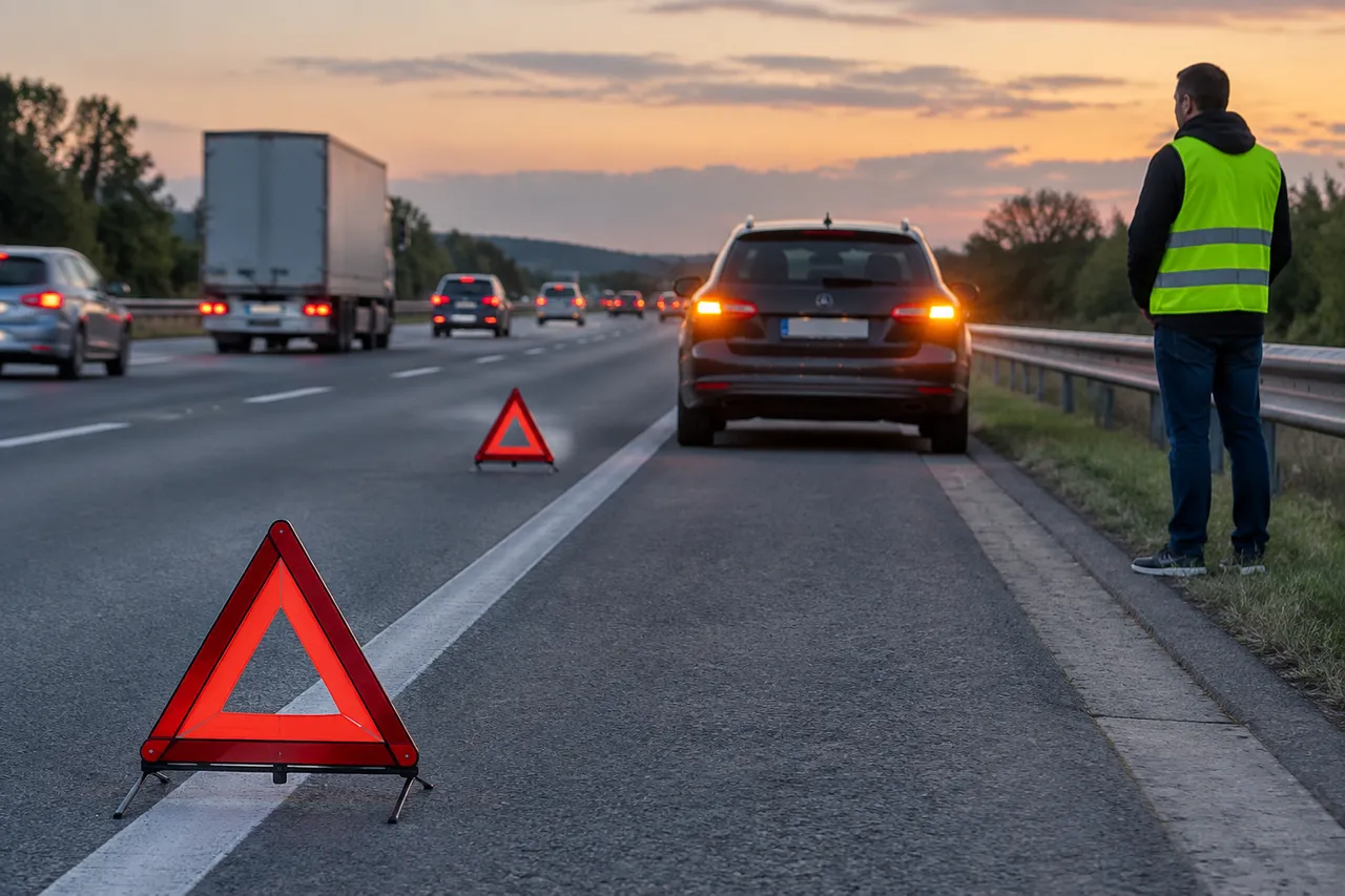 oprire de urgență pe banda de urgență a autostrăzii