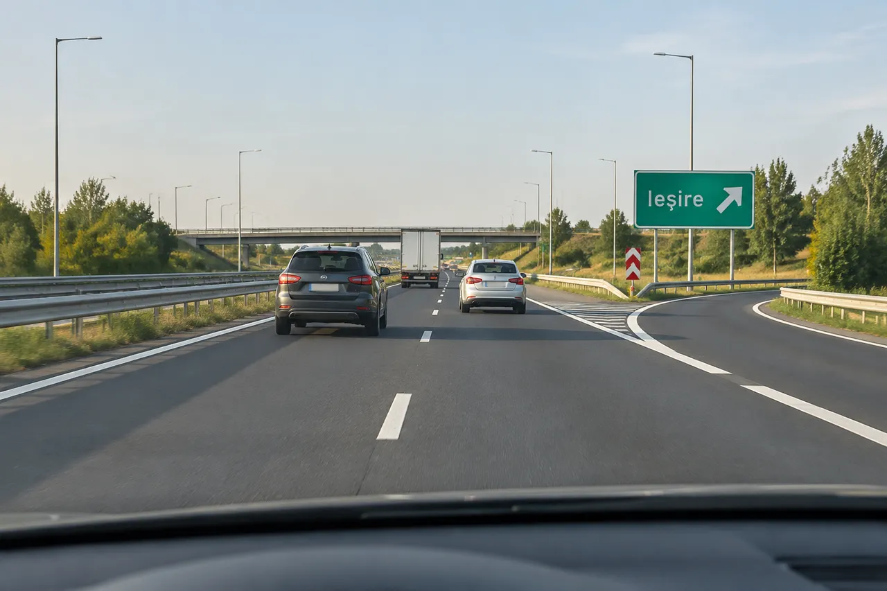 schimbarea benzii înainte de nodul de autostradă