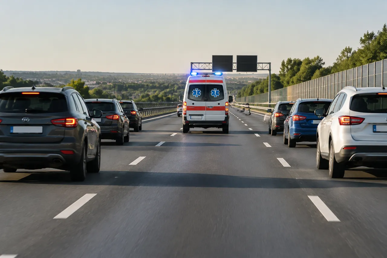 șoferi care lasă loc pentru ambulanță în ambuteiaj